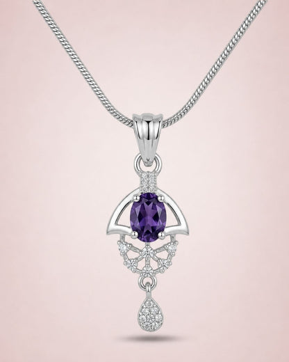 Purple Bloom Silver Finish Wedding Jewellery Pendant Set