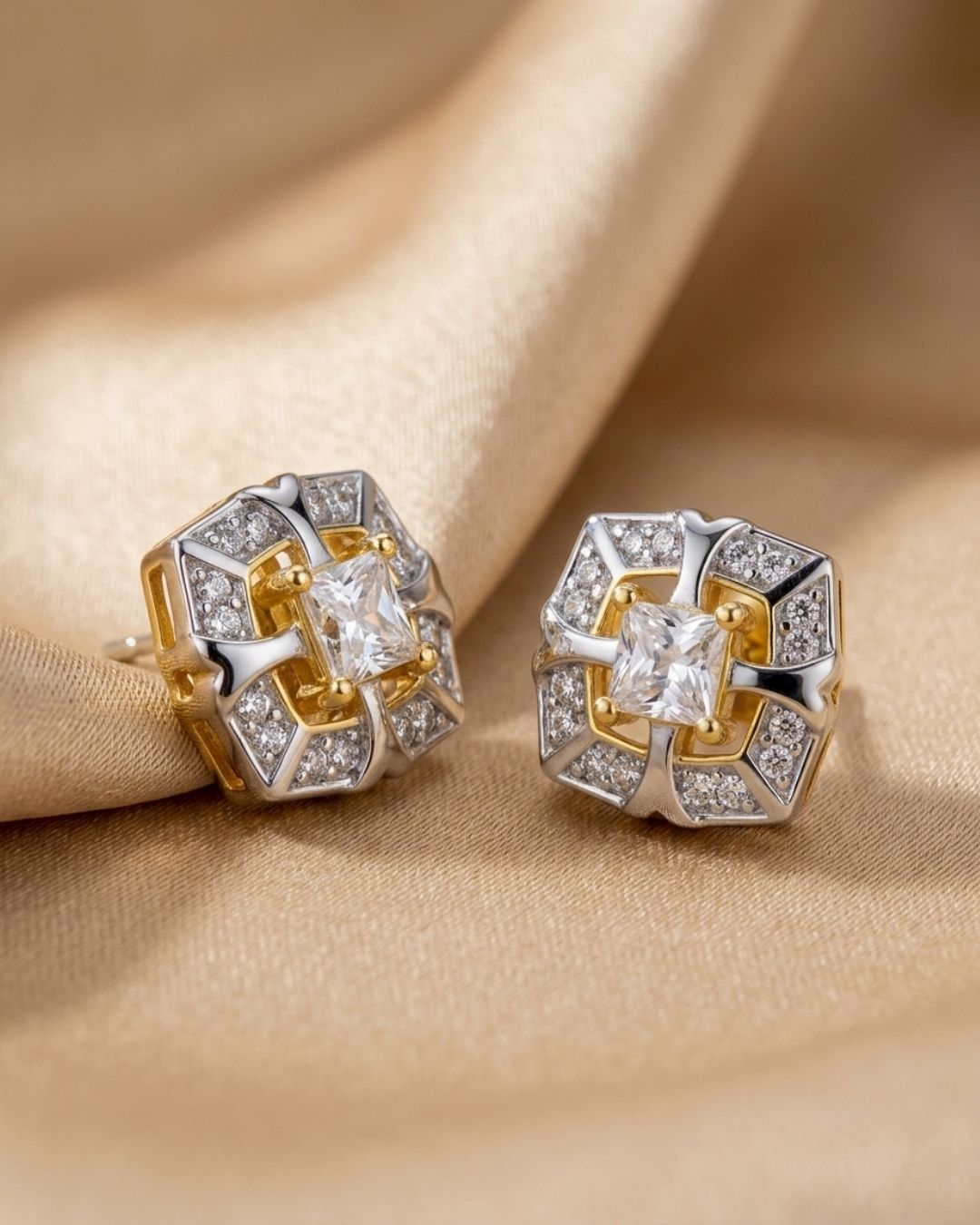 Radiant Dual-Tone Designer Stud Earrings