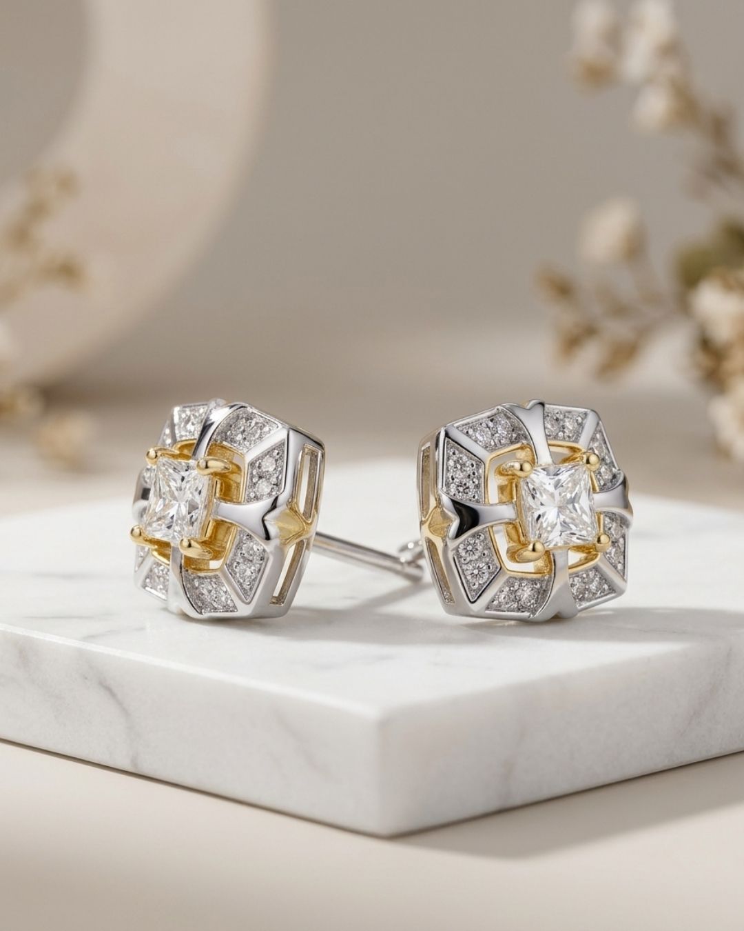 Radiant Dual-Tone Designer Stud Earrings