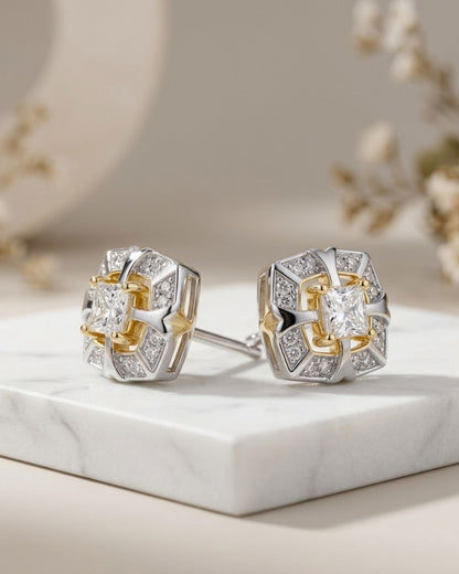 Radiant Dual-Tone Designer Stud Earrings
