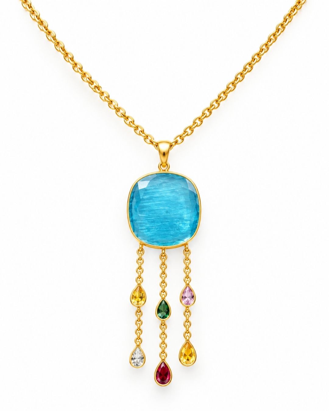 Sky Blue Round Multicolour Drop Pendant Necklace