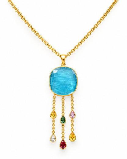 Sky Blue Round Multicolour Drop Pendant Necklace