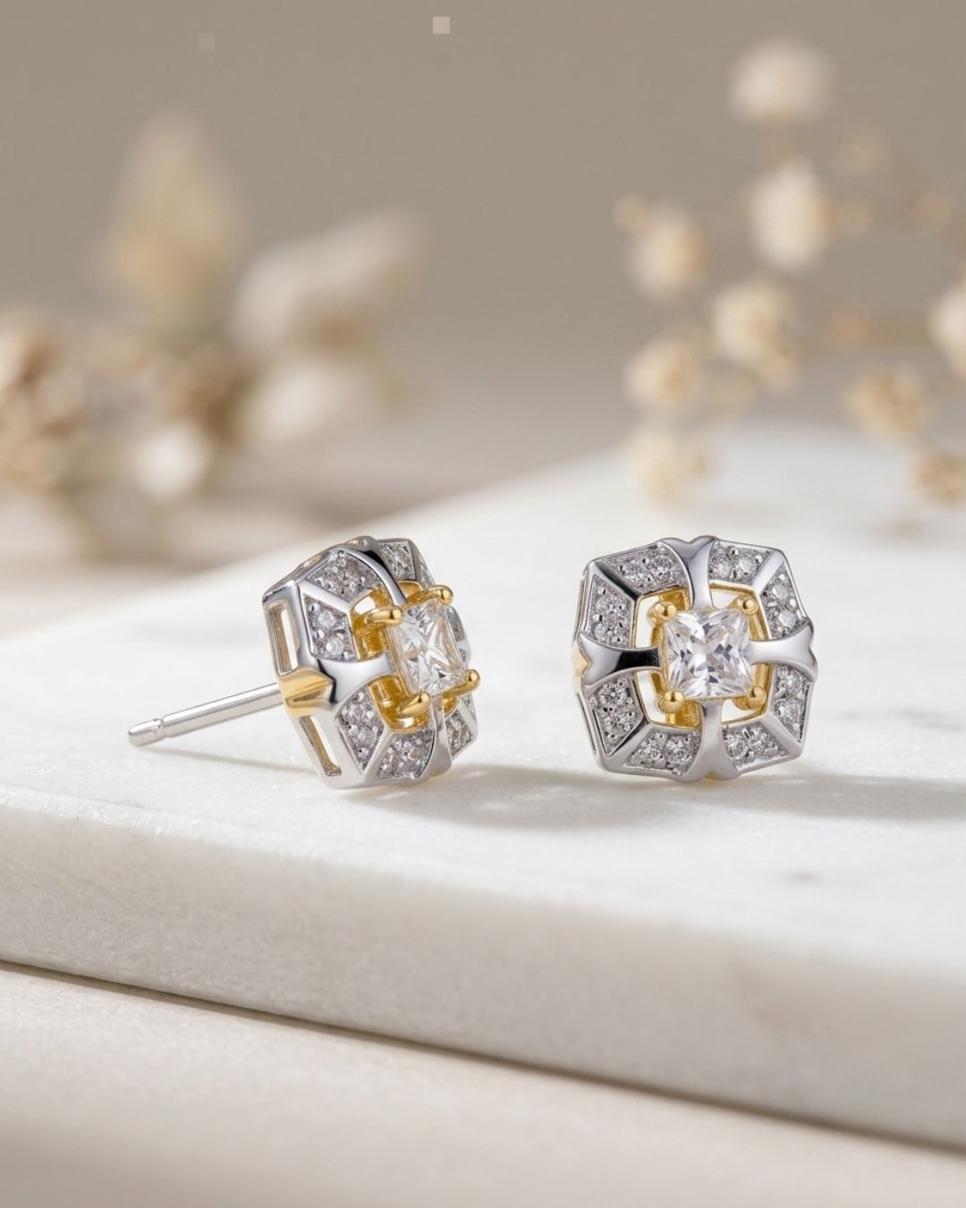 Radiant Dual-Tone Designer Stud Earrings