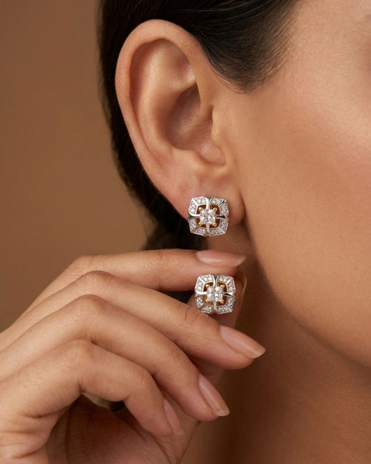 Radiant Dual-Tone Designer Stud Earrings