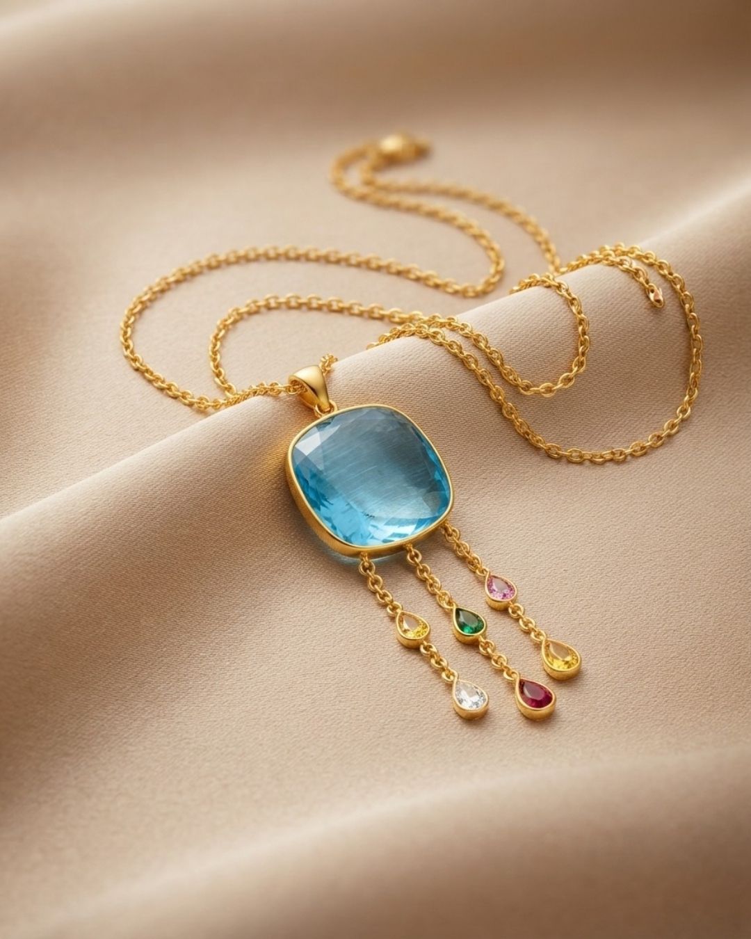 Sky Blue Round Multicolour Drop Pendant Necklace
