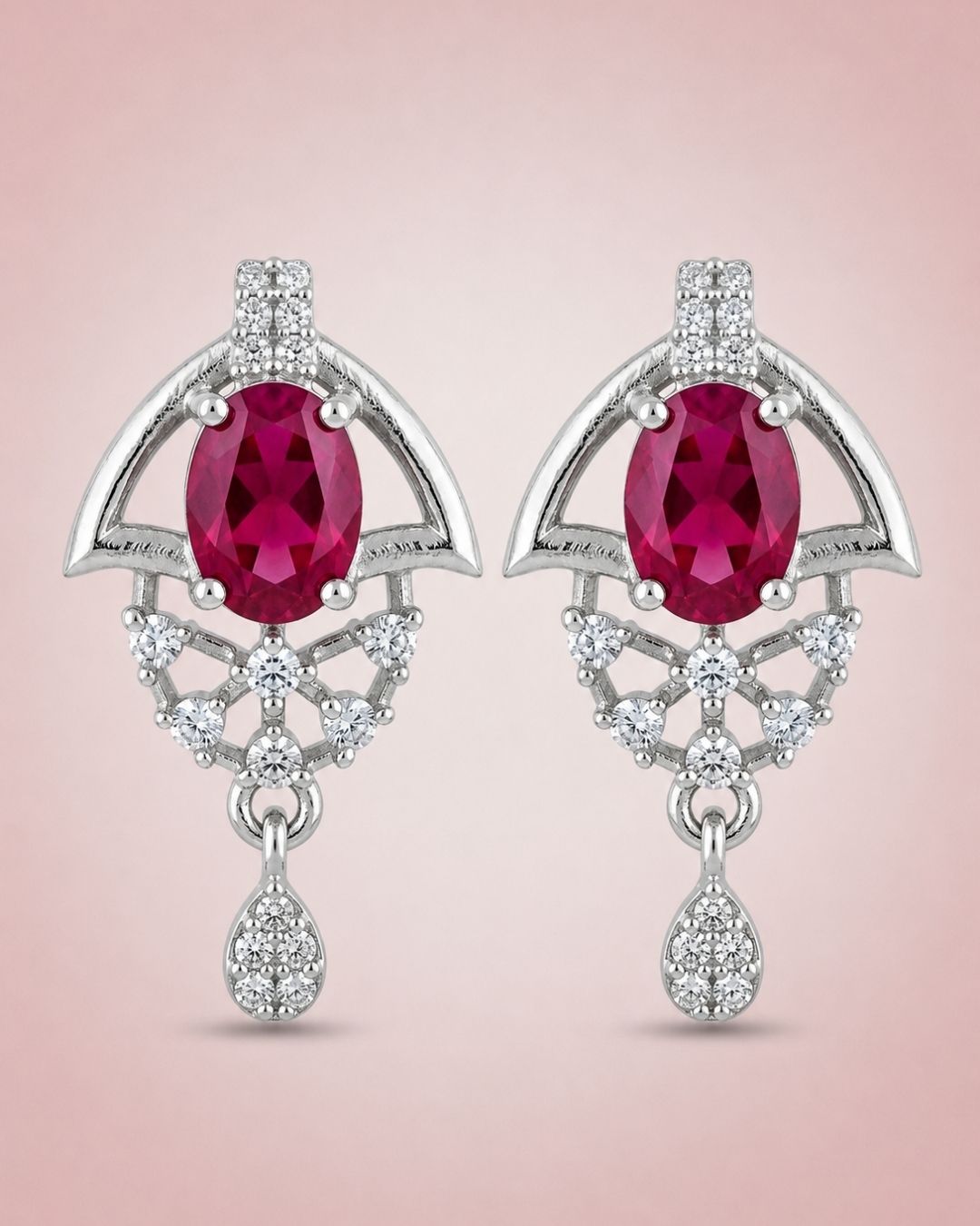 Red Bloom Silver Finish Wedding Jewellery Pendant Set