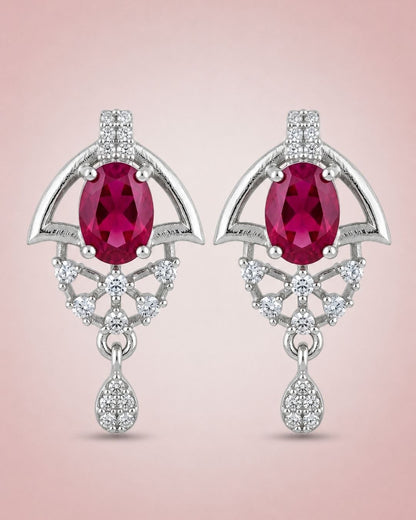 Red Bloom Silver Finish Wedding Jewellery Pendant Set