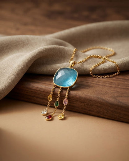 Sky Blue Round Multicolour Drop Pendant Necklace