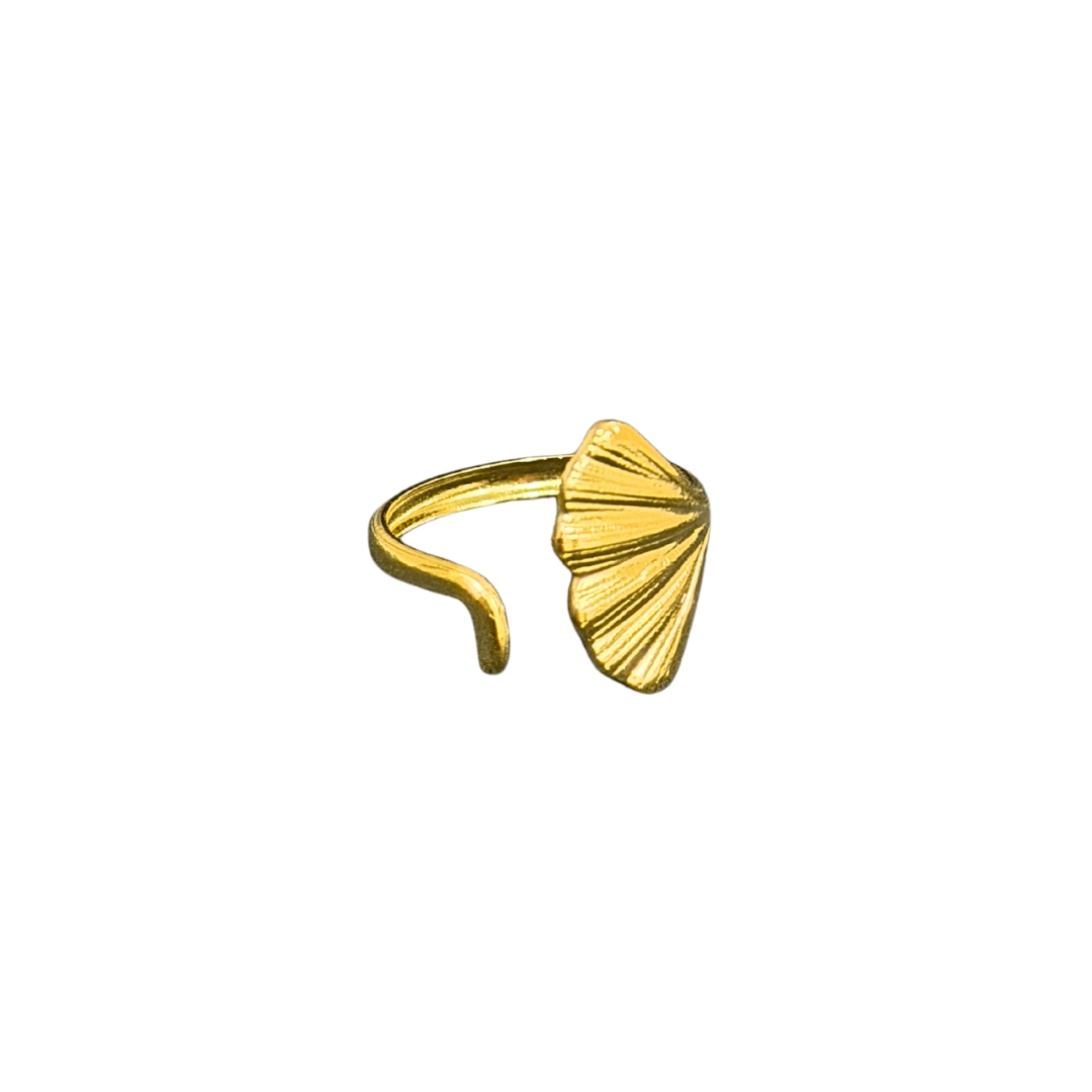 Gold Ring for Women with a leaf design on a white background
