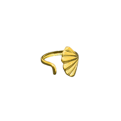 Gold Ring for Women with a leaf design on a white background