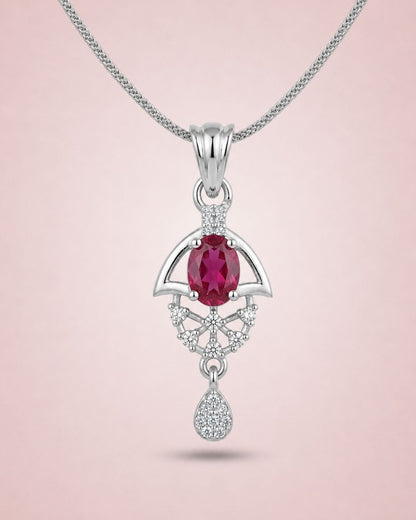 Red Bloom Silver Finish Wedding Jewellery Pendant Set