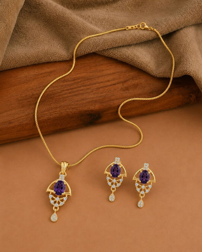 Purple Halo Gold Finish Wedding Jewellery Pendant Set