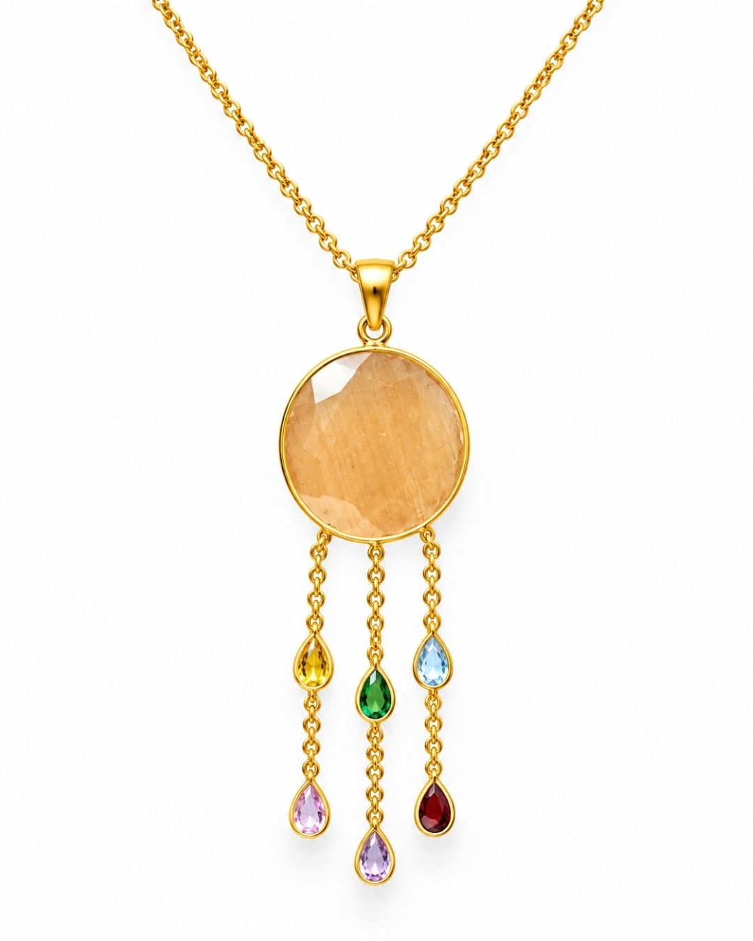 Beige Round Multicolour Drop Pendant Necklace