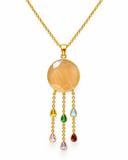 Beige Round Multicolour Drop Pendant Necklace