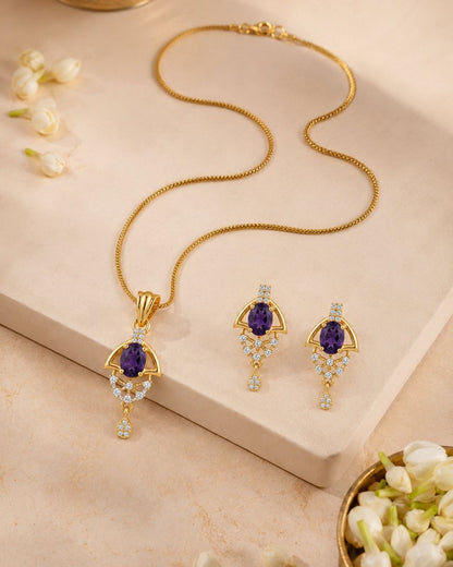 Purple Halo Gold Finish Wedding Jewellery Pendant Set