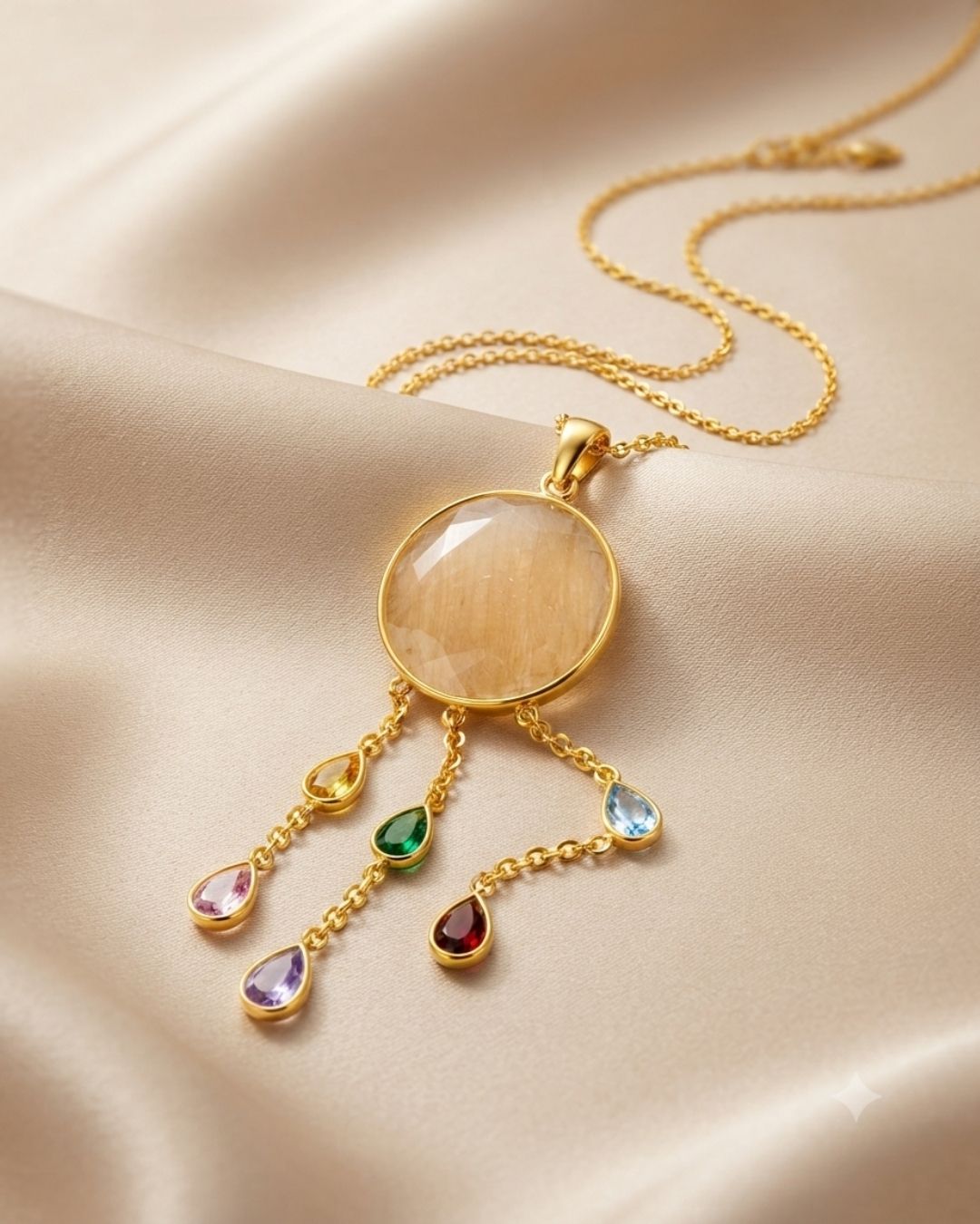 Beige Round Multicolour Drop Pendant Necklace