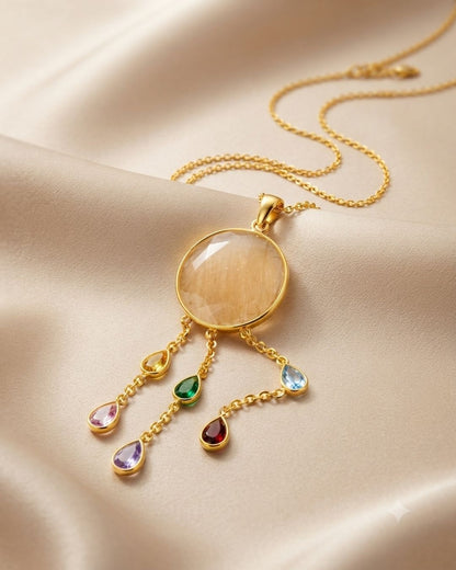 Beige Round Multicolour Drop Pendant Necklace