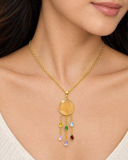 Beige Round Multicolour Drop Pendant Necklace