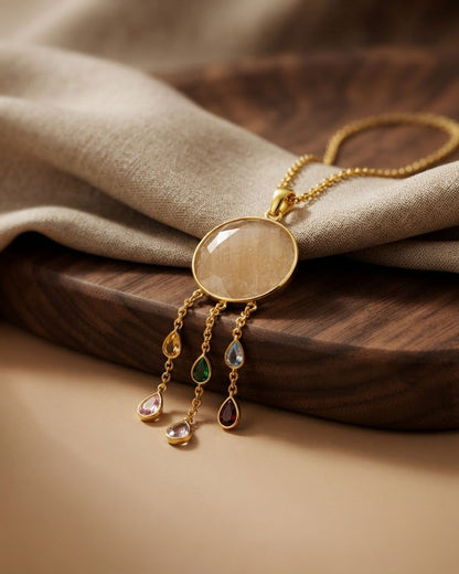 Beige Round Multicolour Drop Pendant Necklace