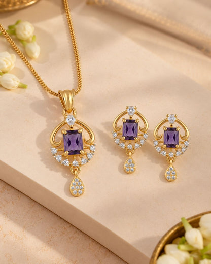 Royal Amethyst Gold Finish Party Wear Pendant Set