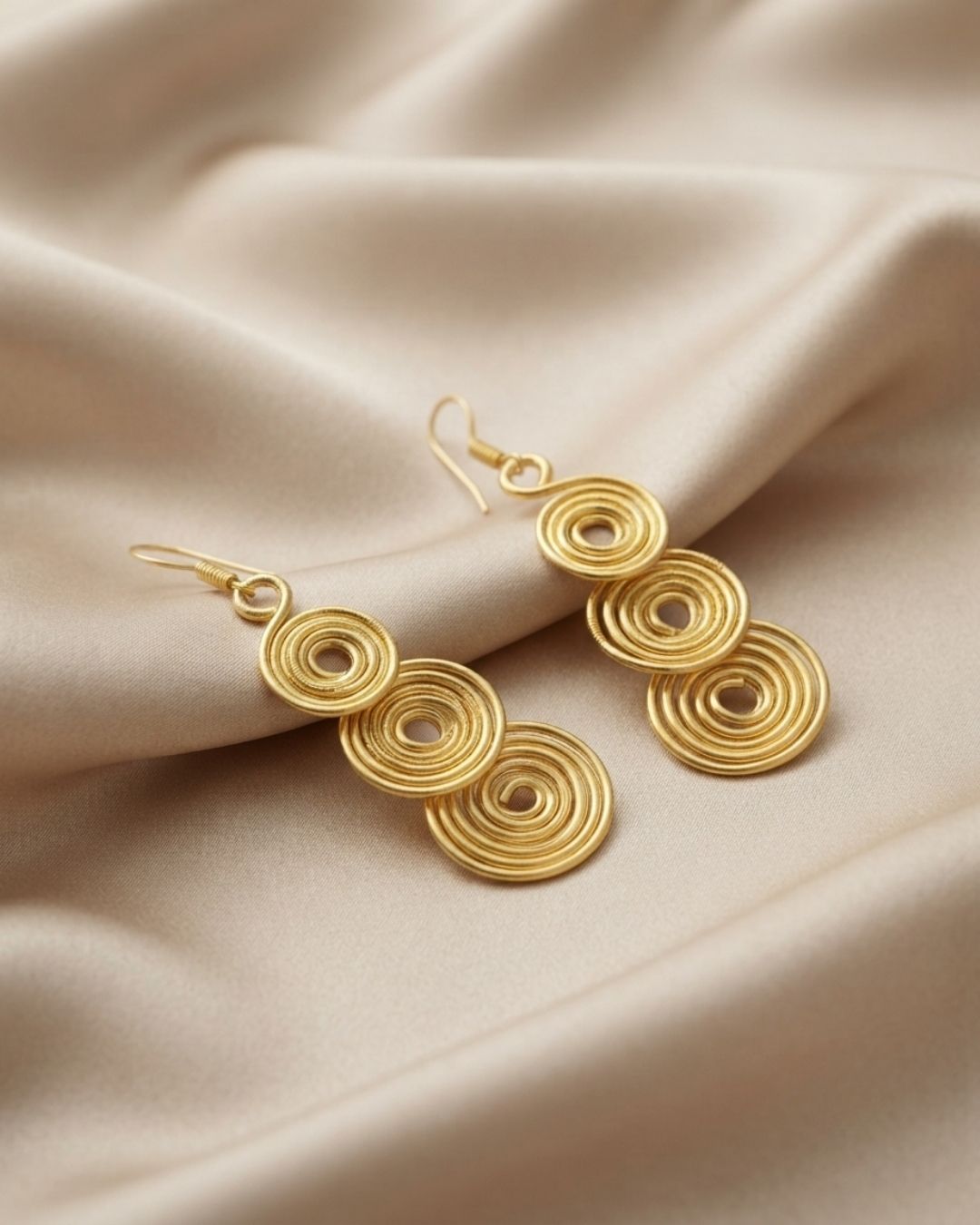 Geometric Spiral Circle Gold Dangler Earrings for Women