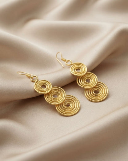 Geometric Spiral Circle Gold Dangler Earrings for Women