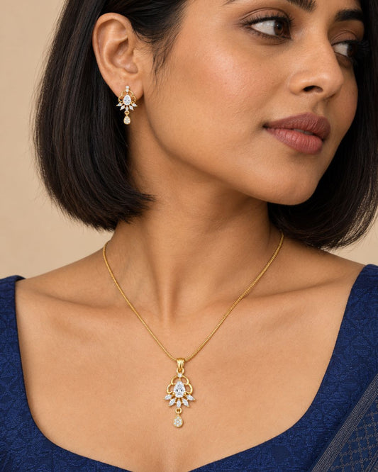 Crystal Bloom Gold Finish Bridal Pendant Set