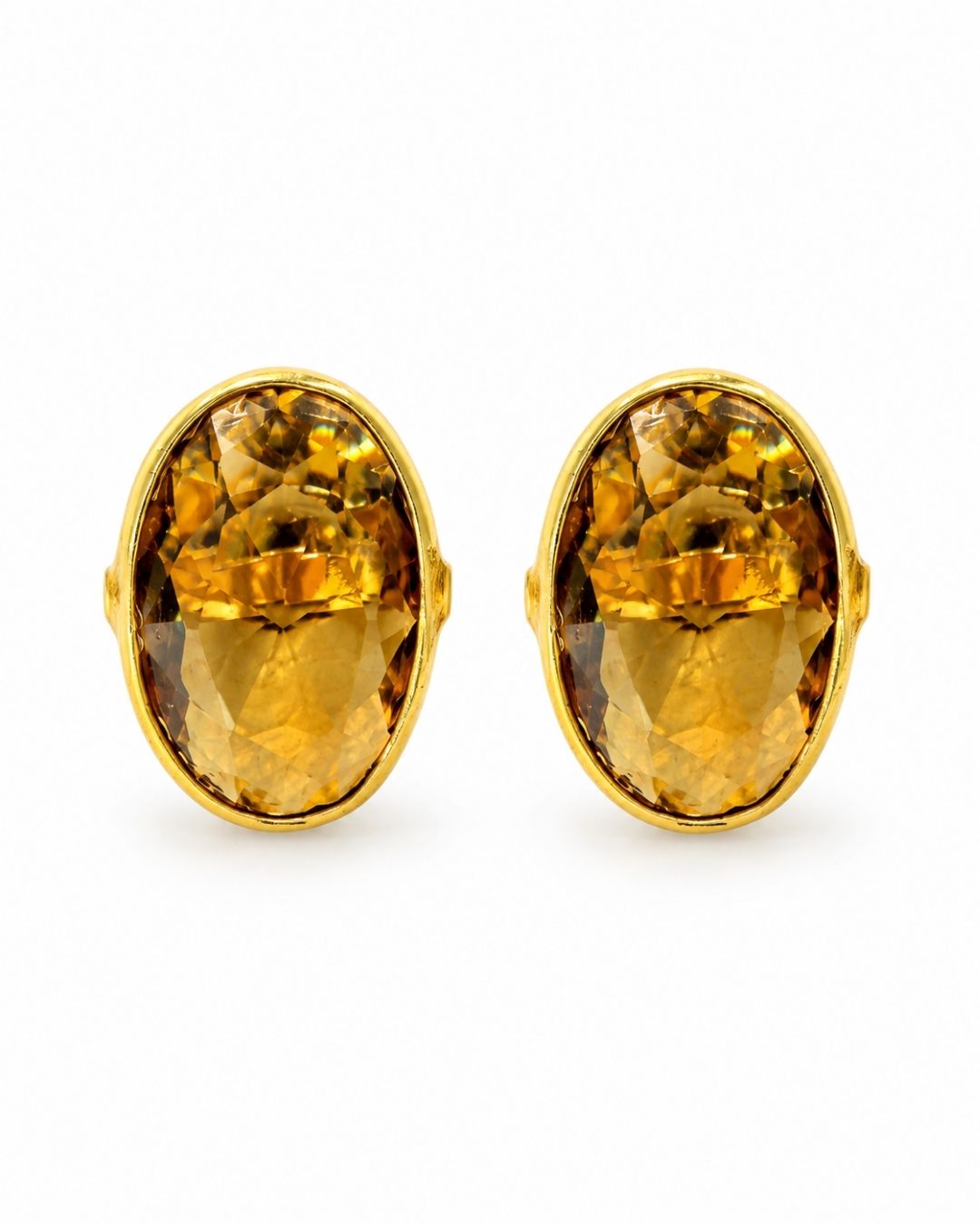 Amber Oval Stone Stud Earrings for Women