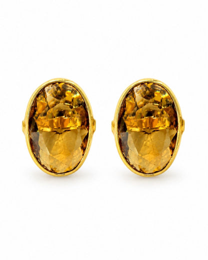 Amber Oval Stone Stud Earrings for Women