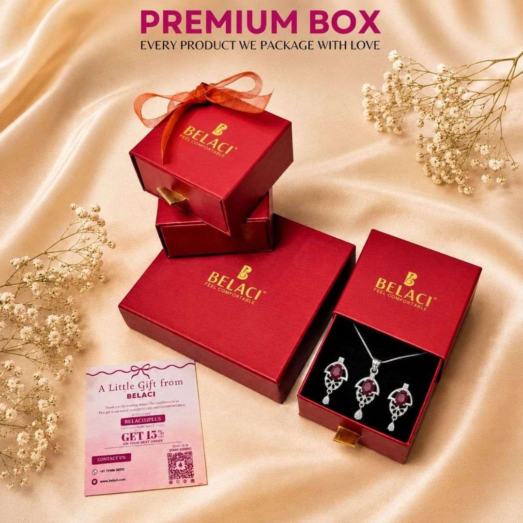 Red Bloom Silver Finish Wedding Jewellery Pendant Set