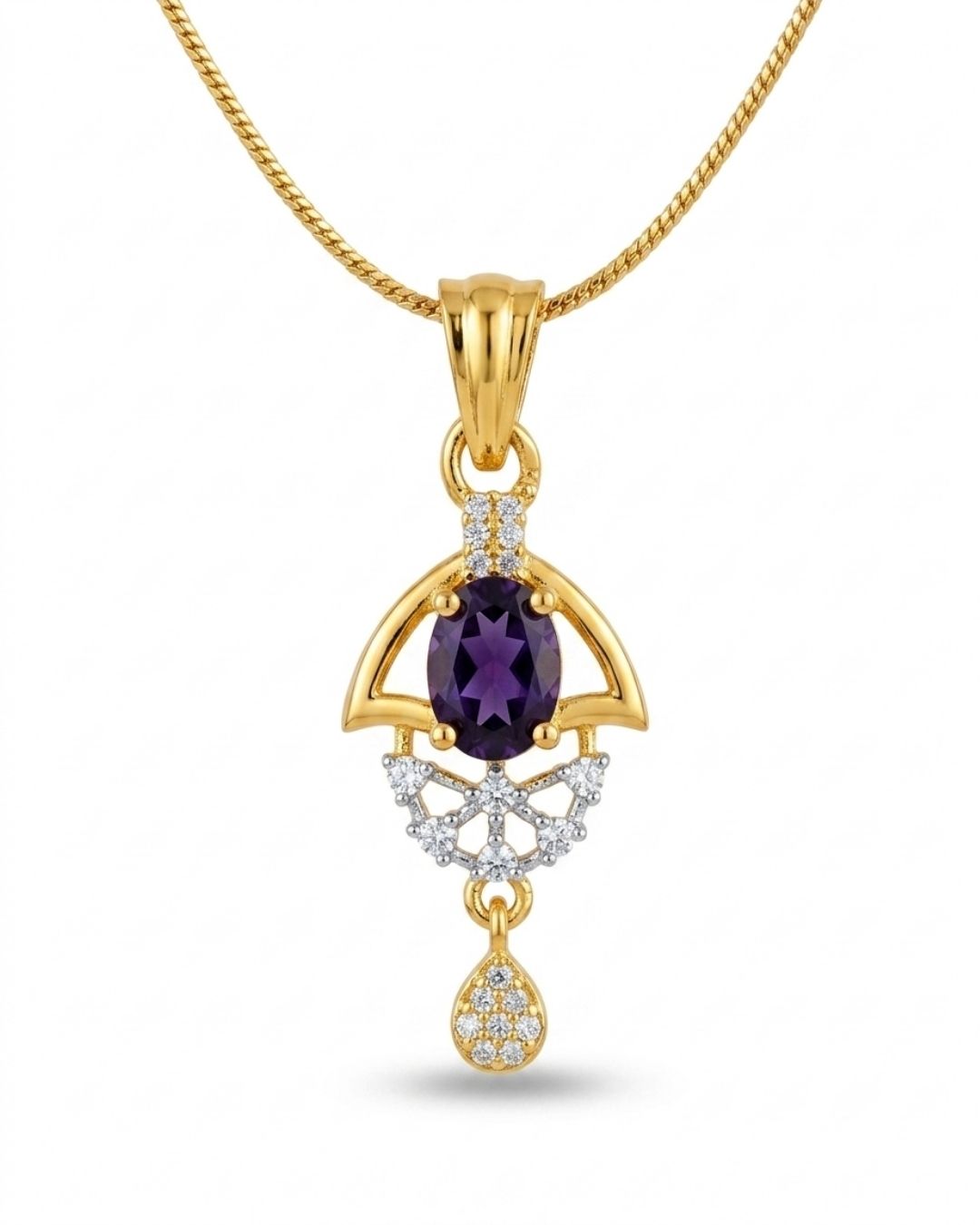 Purple Halo Gold Finish Wedding Jewellery Pendant Set