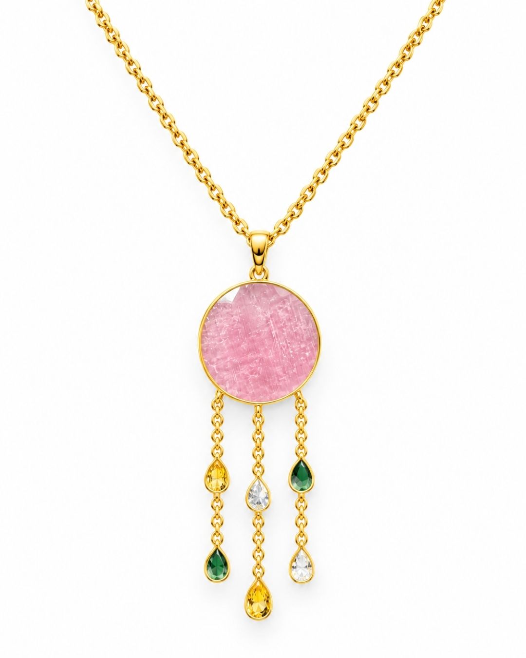 Gold Plated Pink Round Drop Pendant for Women
