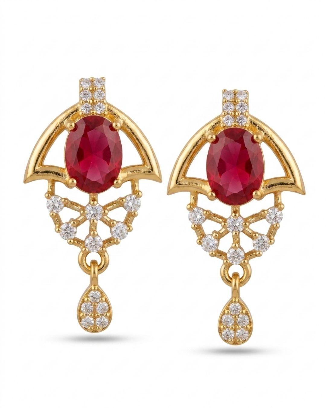 Red Halo Gold Finish Wedding Jewellery Pendant Set