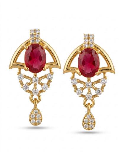 Red Halo Gold Finish Wedding Jewellery Pendant Set
