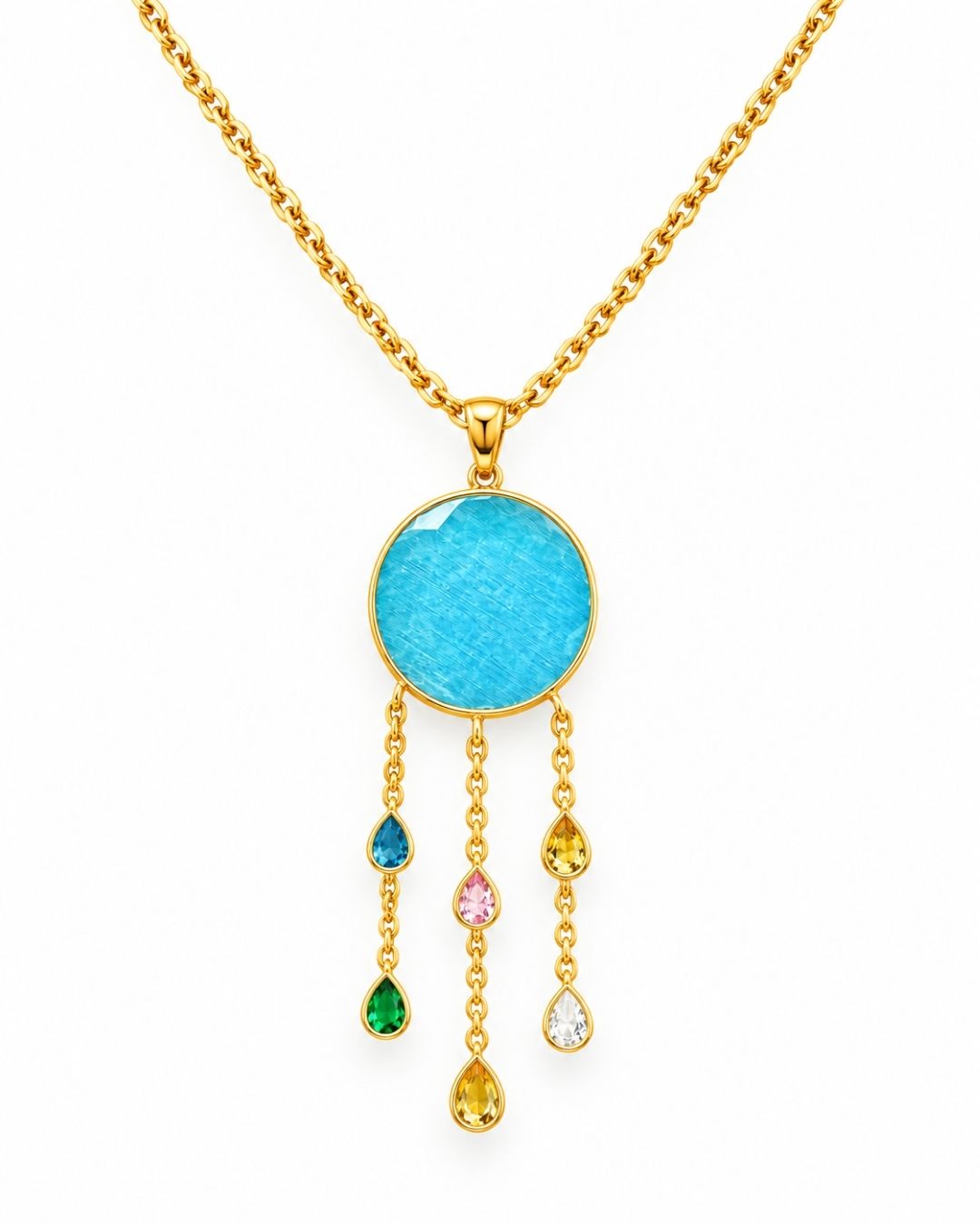 Gold Plated Blue Round Drop Pendant for Women