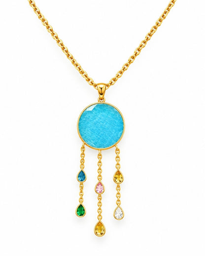 Gold Plated Blue Round Drop Pendant for Women