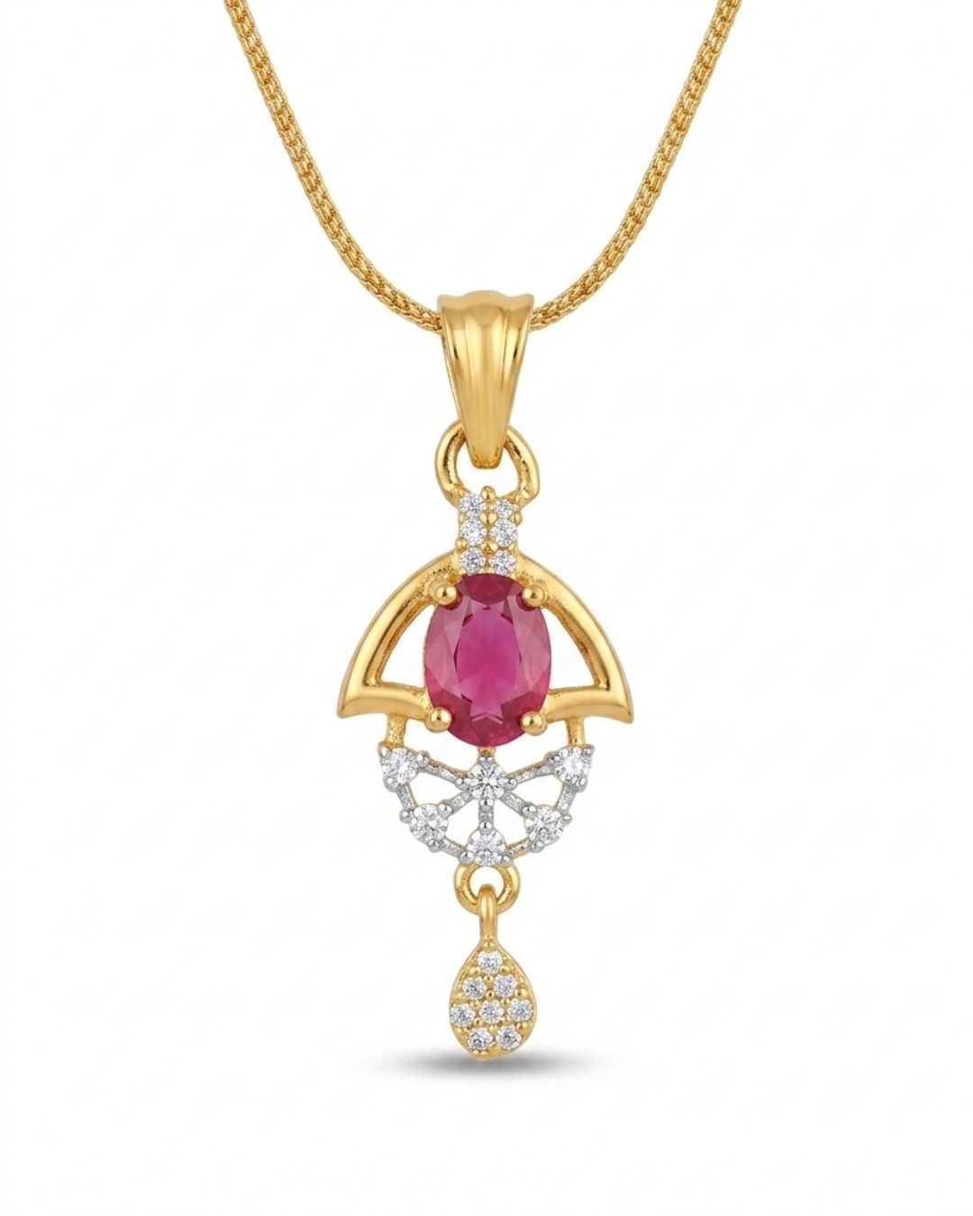 Red Halo Gold Finish Wedding Jewellery Pendant Set