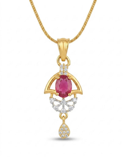 Red Halo Gold Finish Wedding Jewellery Pendant Set