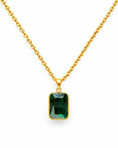 Gold Plated Green Rectangular Pendant for Women