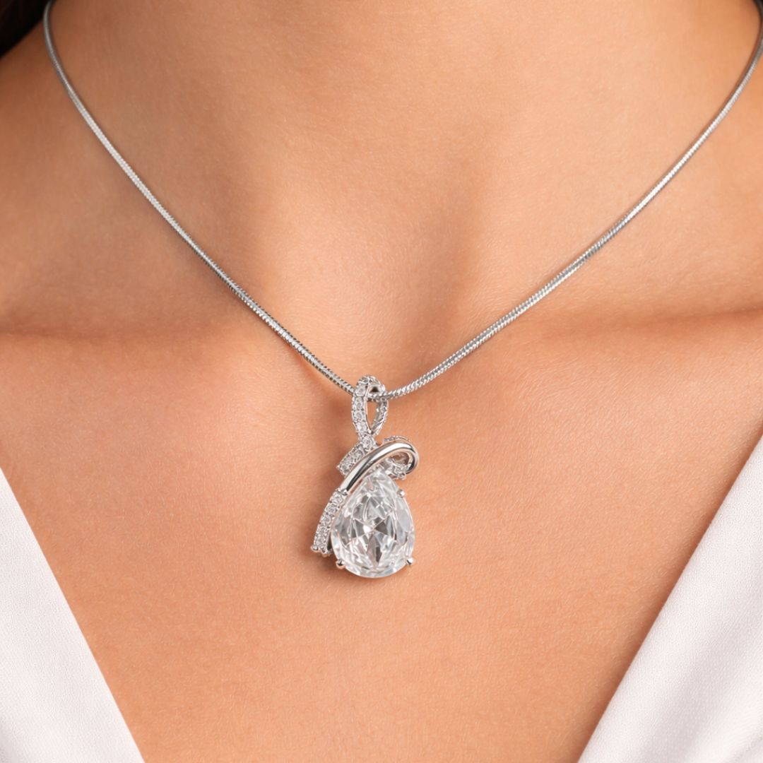 Teardrop Pendant Necklace with Matching Earrings