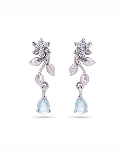 Silver Finish American Diamond Stud Earrings for Women with Blue Drop