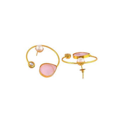 Gold Plated Handmade Pink Teardrop Hoop Earrings
