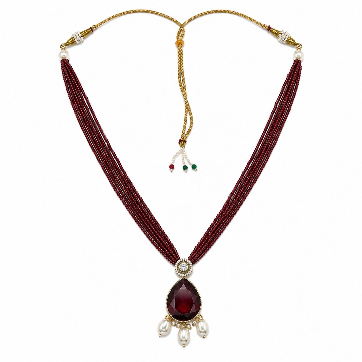 Royal Maroon Victorian Pearl Necklace