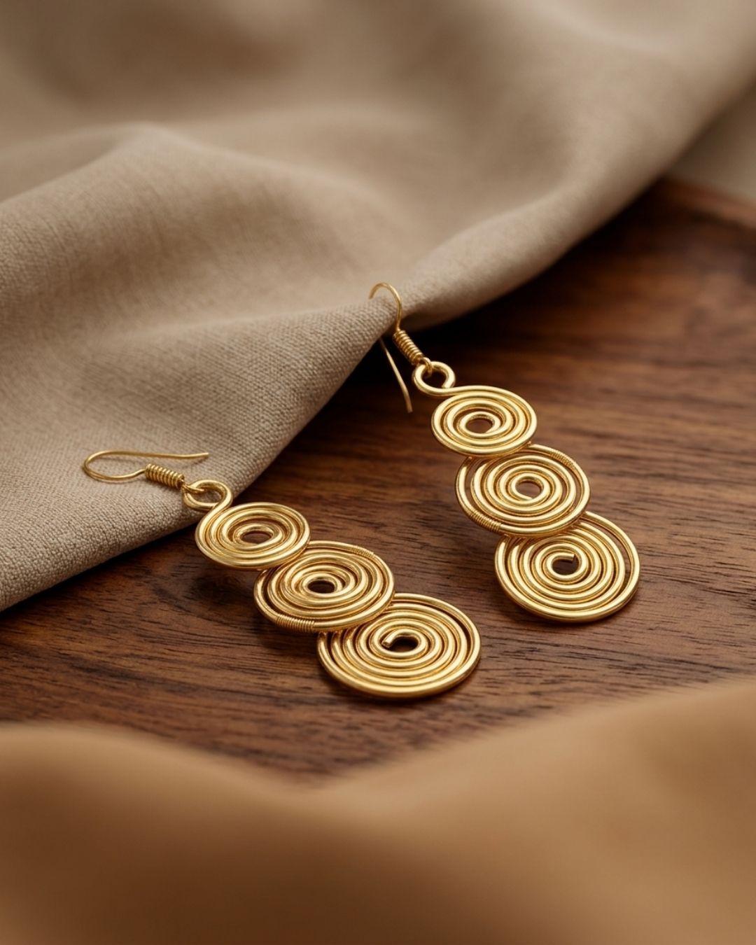 Geometric Spiral Circle Gold Dangler Earrings for Women