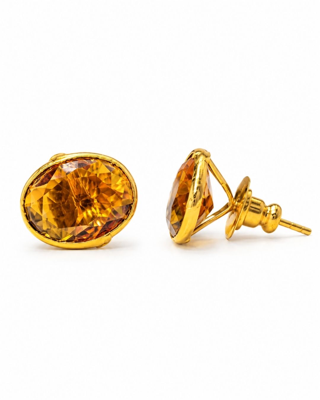 Amber Oval Stone Stud Earrings for Women