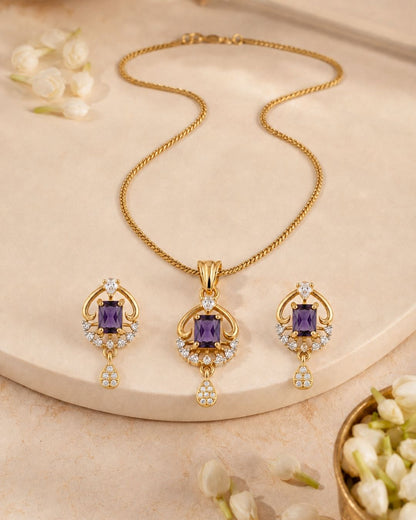 Royal Amethyst Gold Finish Party Wear Pendant Set