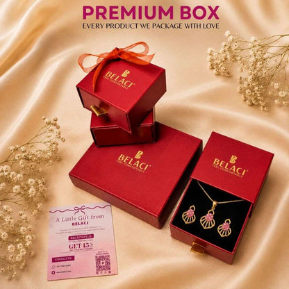 Pink Bloom Gold Finish AD Pendant Set