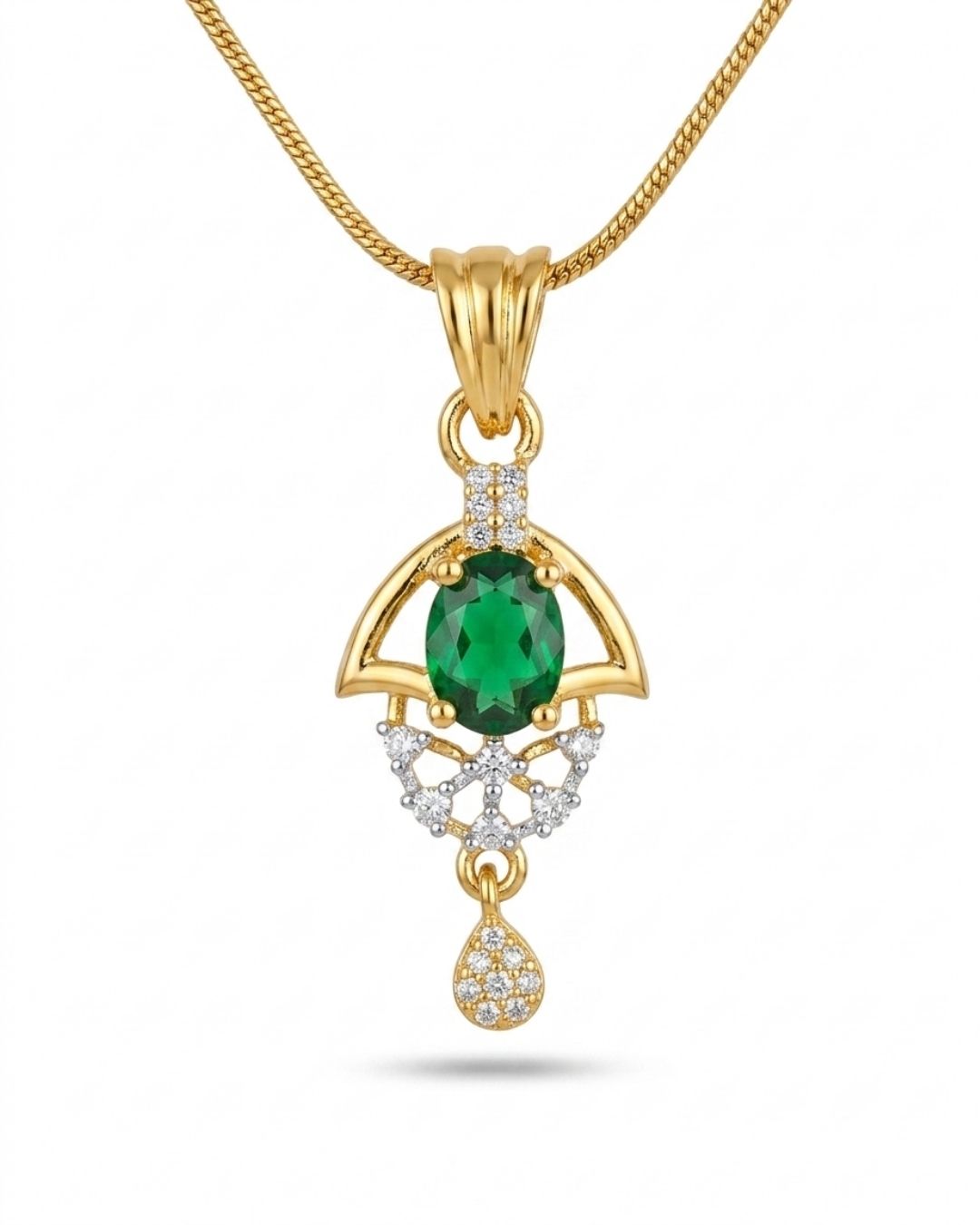 Green Halo Gold Plated Wedding Jewellery Pendant Set