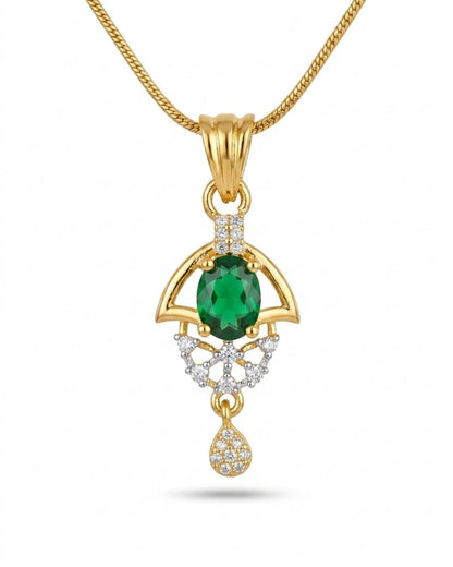 Green Halo Gold Plated Wedding Jewellery Pendant Set