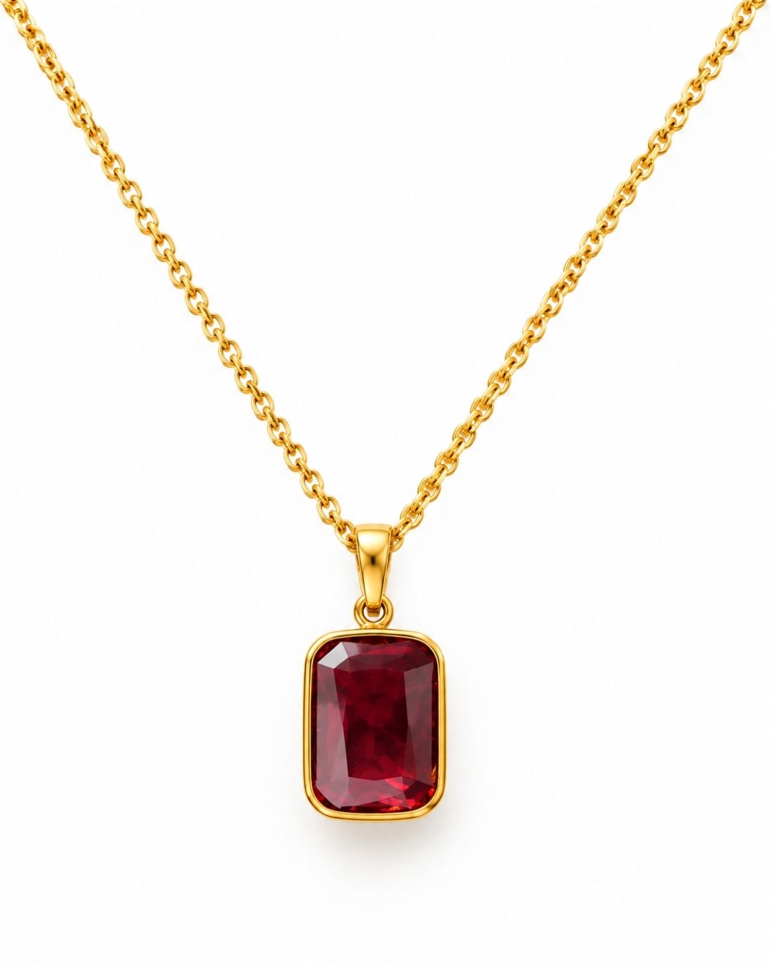 Red Rectangular Stone Pendant Necklace